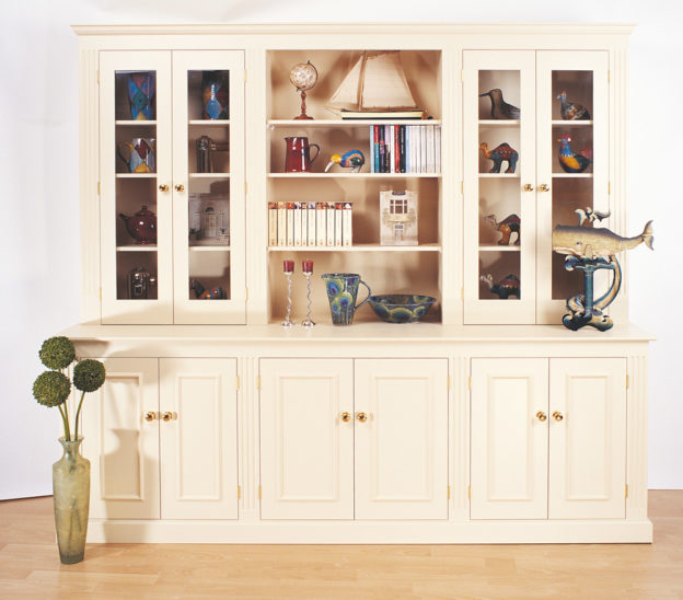 Classical Three Bay Bookcase with Glass Upper