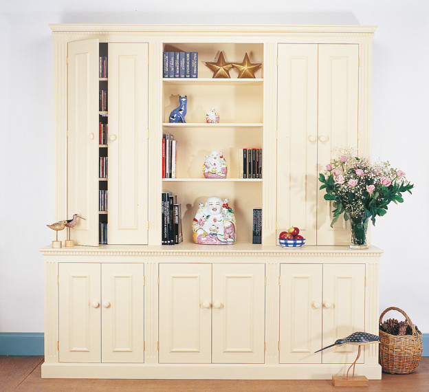 Classical Three Bay Bookcase with Upper Cupboards
