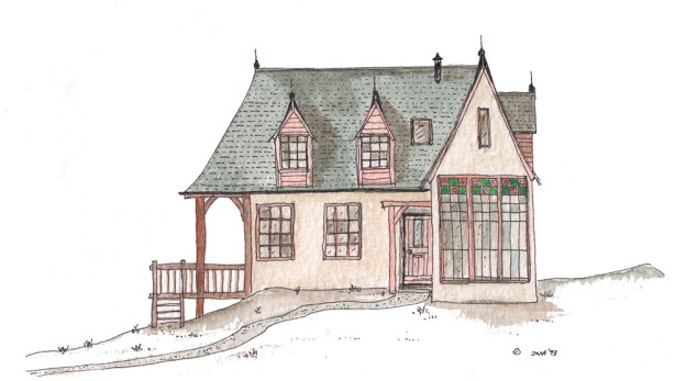 Jonathan Avery ink and water colour design for small cottage.