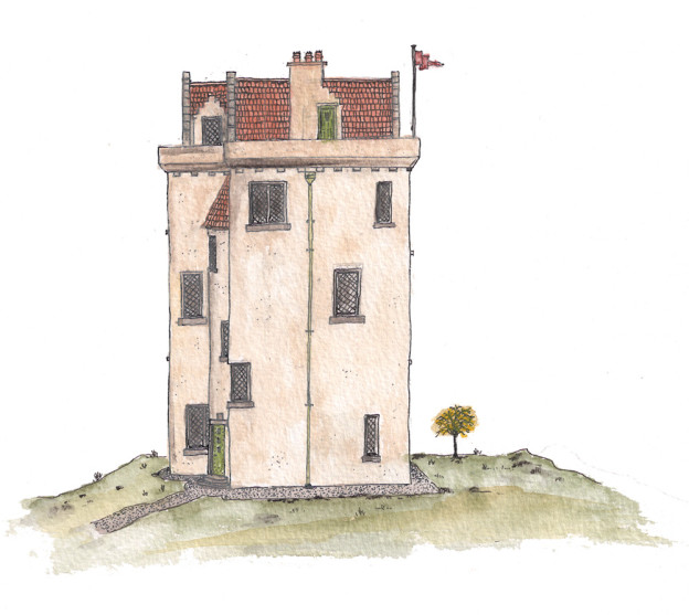 Jonathan Avery ink and water colour design for tower house.